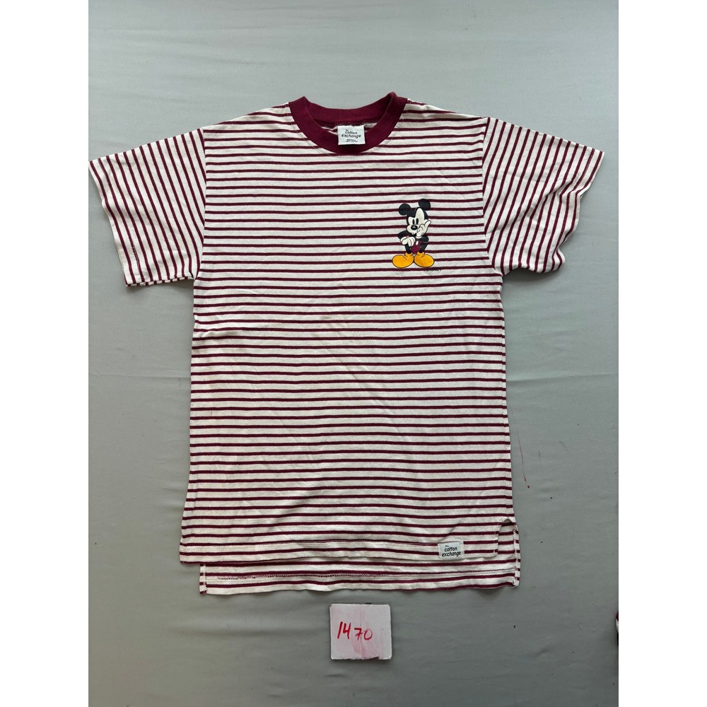 The Cotton Exchange Mickey Mouse Striped T-Shirt Maroon White Small Disney Tee